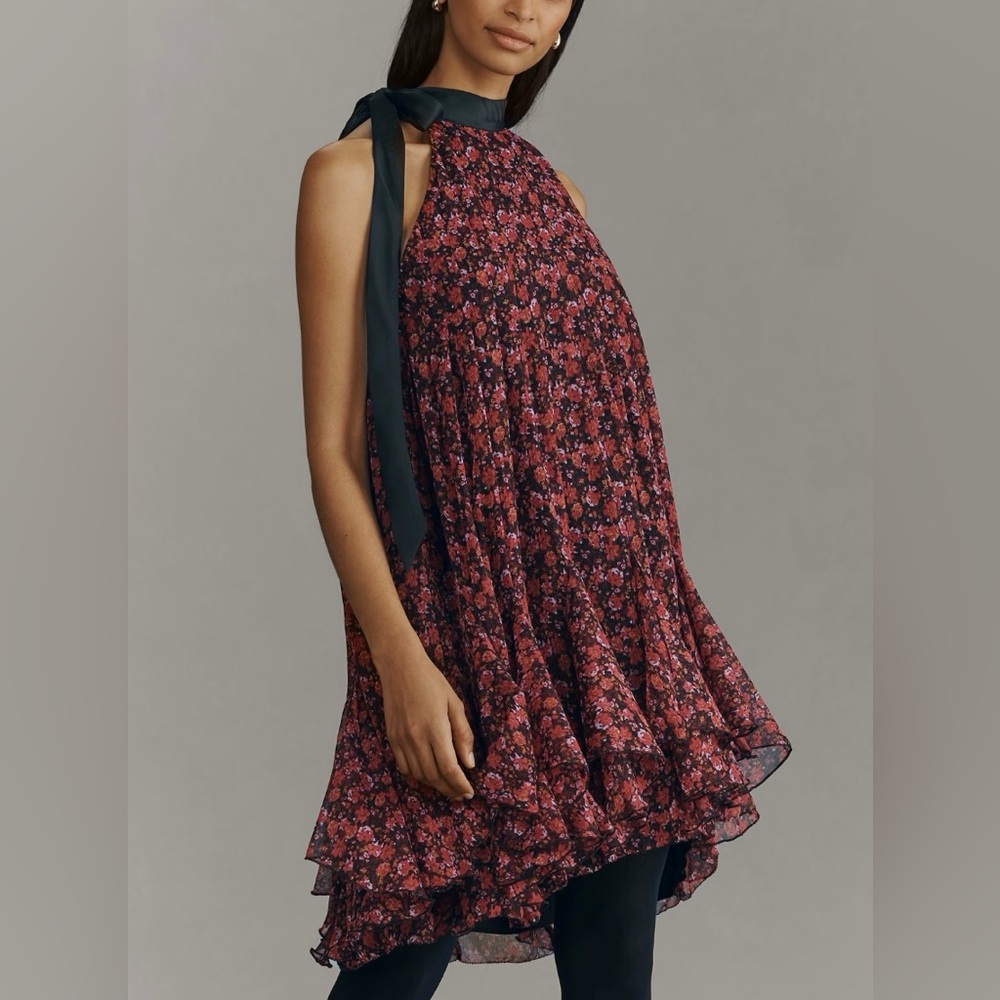 Anthropologie Tie-Neck Halter Ruffled Mini Dress Small
